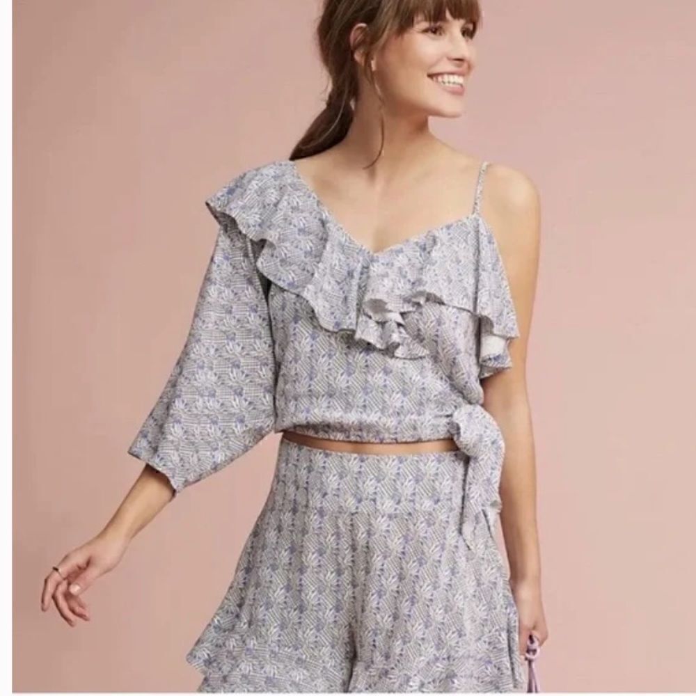 Asymmetrical Ruffle Pineapple Print Blouse